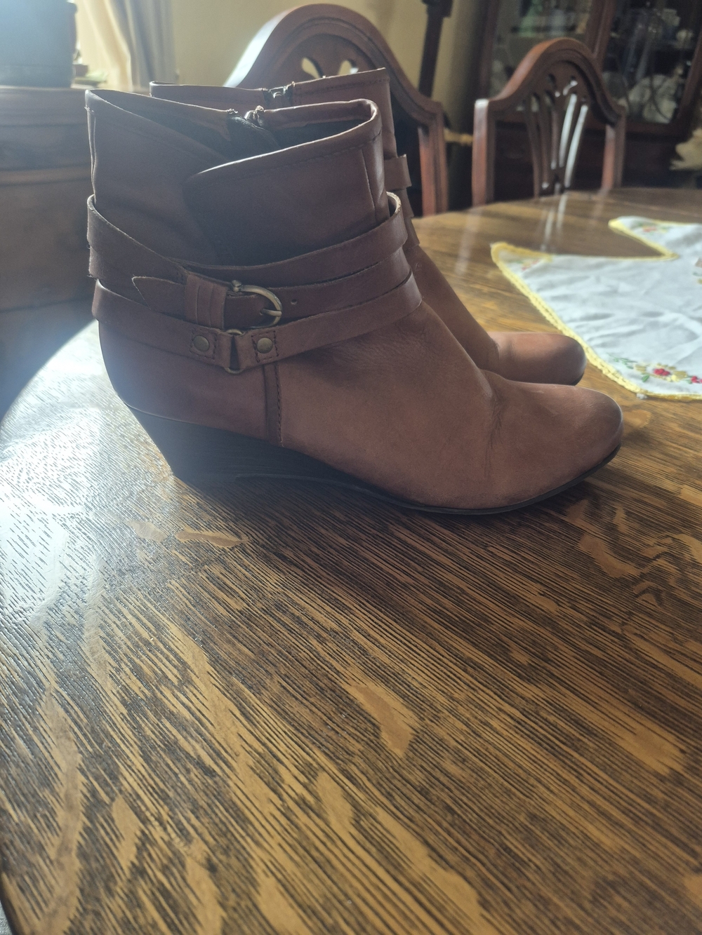 Luca Ferri Brown Leather Ankle Boots Buckle Wedge 8 - Picture 5 of 8